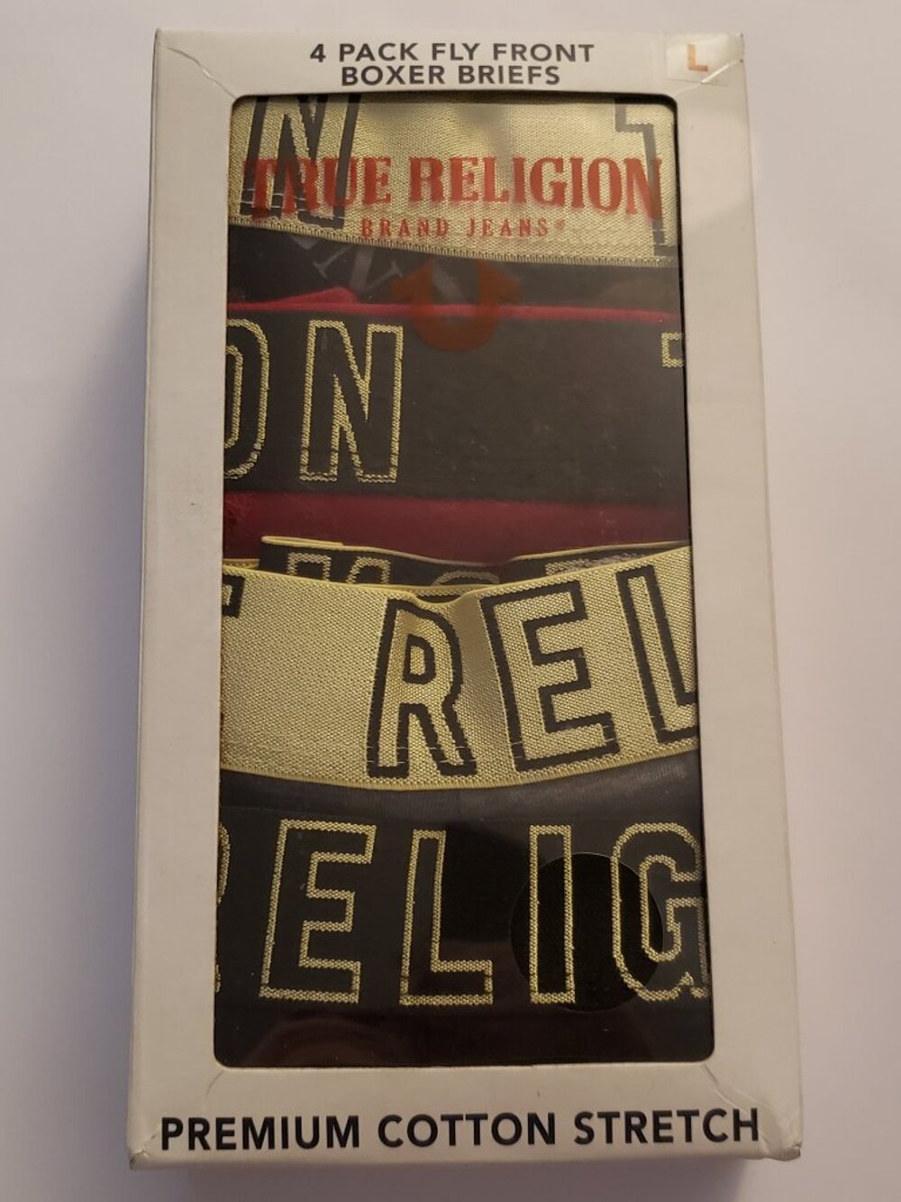 True Religion 4-Pack Fly Front Large Boxer Briefs New Premium Men Cotton Stretch